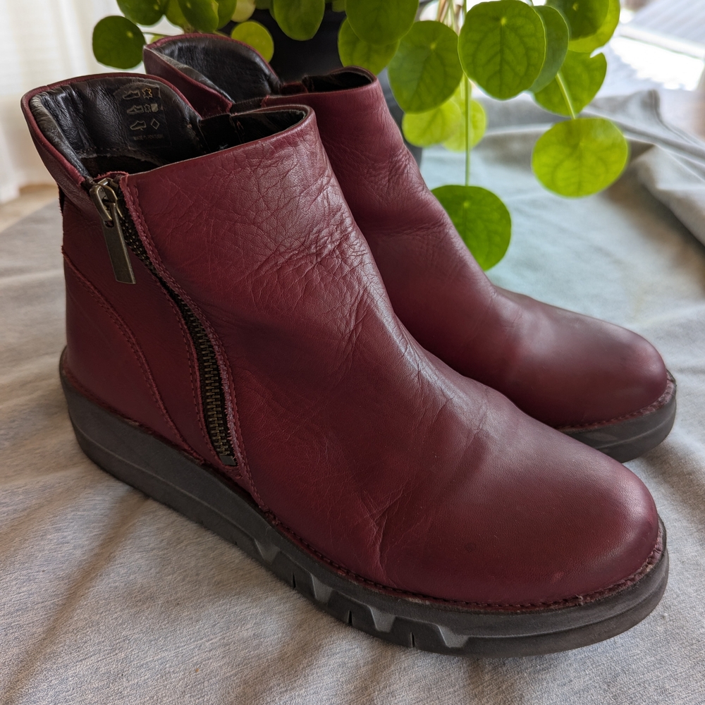 Miz Mooz Burgundy Leather Ankle Boots